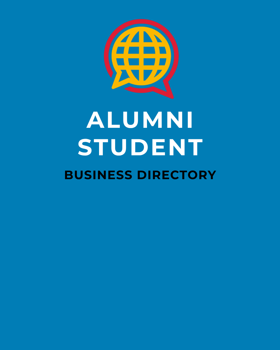 Blue background with UMGC Alumni Student Business Directory logo