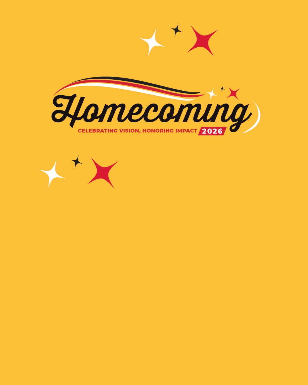 UMGC Homecoming 2026 Mark with stars on a yellow background