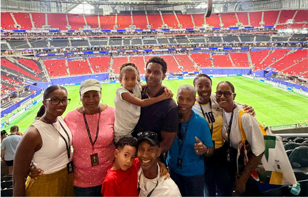 Bernita Boxill '11, '13 with her family at the FIFA World Cup 2026™